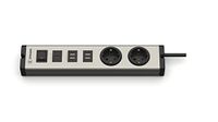 EHMANN 0601x0g02203301 multilader stekkerdoos, aluminium, 2-voudig + 1x USB-C 18W + 4x USB-A, 1,5 m voedingskabel