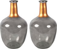 Countryfield Bloemenvaas Firm Big Bottle - 2x - transparent gris/cuivre - verre - D18 x H30 cm