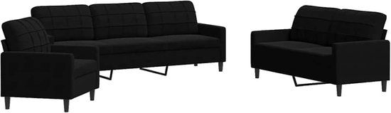 vidaXL 3-delige Loungeset met kussens fluweel zwart