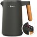BALTER Roestvrijstalen waterkoker met temperatuurinstelling, 45 °C - 100 °C, dubbelwand, BPA-vrij, stil en draadloos, warmhoudfunctie, theekoker met temperatuurweergave, 1,5 l, 2200 W, zwart (blauw)