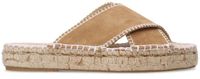 Sacha Dames Beige suède slippers met witte stiksels - Maat 38