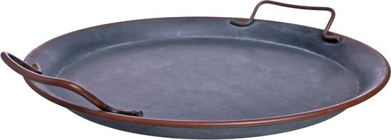 QUVIO Rond dienblad vintage met handvatten - Staal - Antraciet - 30 cm
