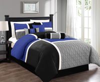 Patchwork-Bettwäsche-Set, 7-teilig, blau, schwarz und grau, King Size