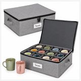 Merkloos Relaxdays Opbergbox - 2 stuks - voor kopjes - 41,5x17x34 cm - grijs