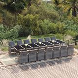vidaXL 15-delige tuinset met kussens, poly rotan, grijs