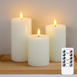 Unyqoos® Set van drie vlamloze LED-kaarsen met realistisch wasolie-effect en afstandsbediening