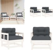 vidaXL Tuinstoelen met kussens 2 st massief grenenhout wit
