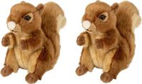 Nature Planet pluche knuffel - Set van 2x stuks - rode eekhoorn - 18 cm - dieren knuffels