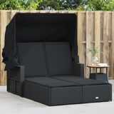 Prolenta Maison Exclusive - Dubbele ligbed met zonnedak en kussens, zwart, van polyrotan