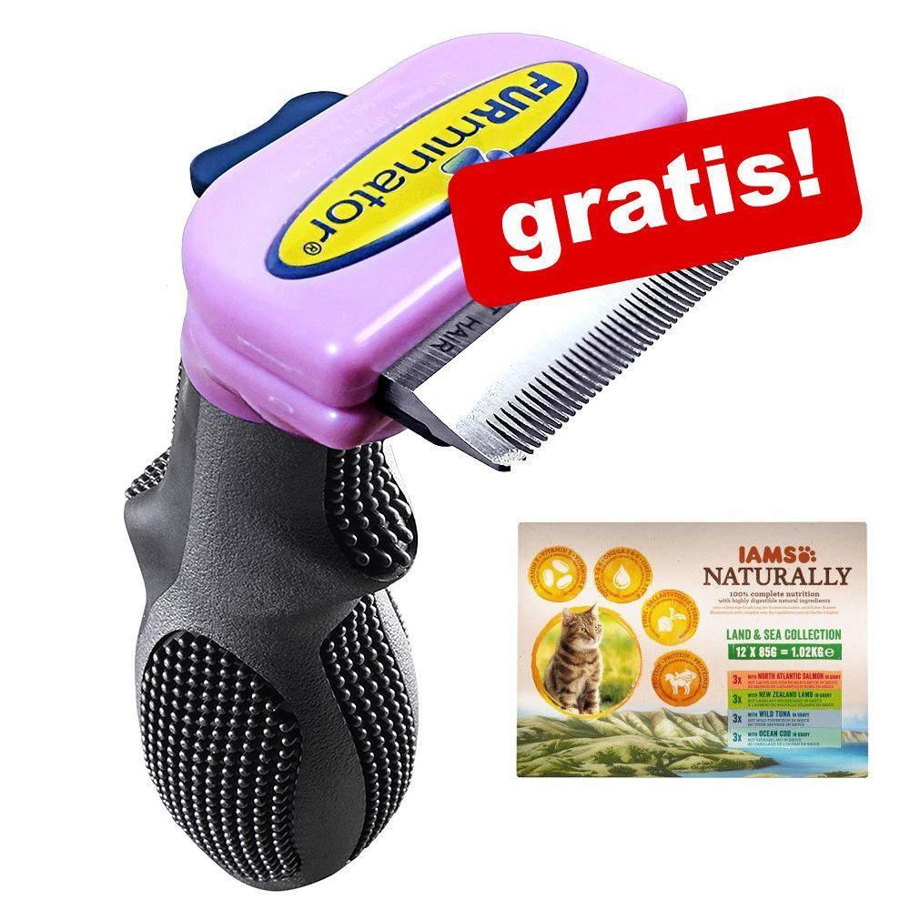 Furminator + 12 x 85 g IAMS Naturally Cat gratis! - Grote katten / Lang haar