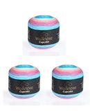 Wollbiene Cupcake 3 x 150 g breiwol 450 gram wol voor breien en haken, babywol, Turkse wol, kleurverloopwol (lichtblauw/roze pastel)