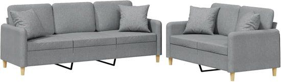 vidaXL 2-delige Loungeset met kussens stof lichtgrijs