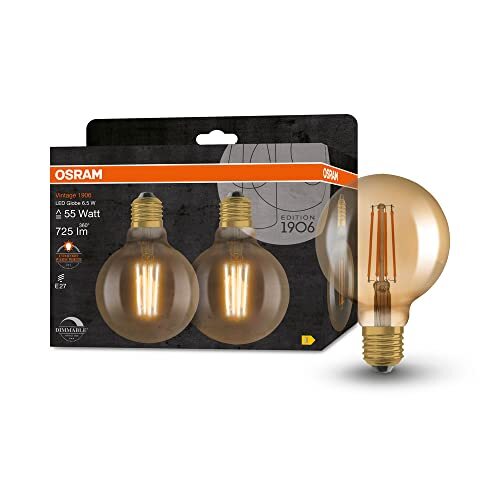 OSRAM Lamps OSRAM 1906 Vintage Editie, E27-basis gouden glas ,Warm wit (2400K), 725 Lumen, substituut voor 55W-verlichtingsmiddel dimbaar, 2-Pak