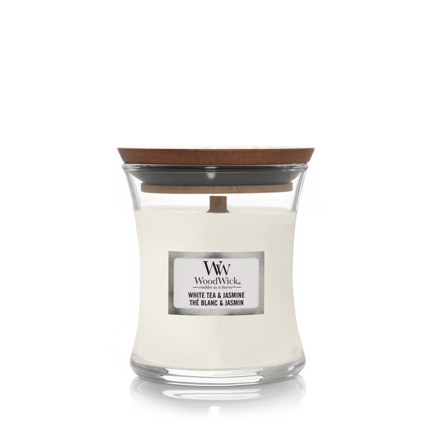 Woodwick Geurkaars Mini White Tea & Jasmine - 8 cm / ø 7 cm