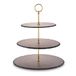 Echtwerk etagère/serveerplank voor gebak, fruit, kaas en dessert van natuurlijke leisteen, met 3 niveaus en metalen handvat, Gold-Edition, Ø leisteenplaten ca. 20/25/30 cm, aardewerk