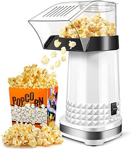 COOCHEER Popcornmachine, 1200 W, hetelucht-popcornmaker voor thuis, breed kaliberdesign met maatbeker en afneembaar deksel, BPA-vrij