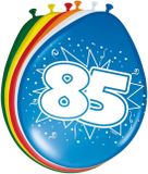 Folat Bv 85 jaar verjaardag leeftijd ballonnen - 8x stuks - mix kleuren
