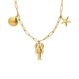 Lucardi Dames Stainless steel ketting met hangers zee - Ketting - Staal - Goudkleurig - 47 cm