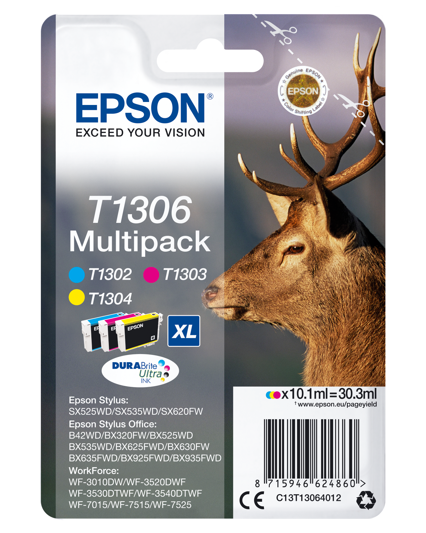Epson Stag Multipack 3-kleur T1306 DURABrite Ultra Ink single pack / cyaan, geel, magenta