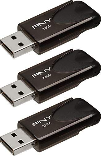 PNY Bevestig USB 2.0 Flash Drives, 32GB 3-Pack, zwart (P-FD32GX3ATT4-GE)