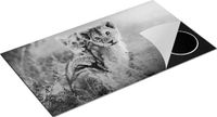 Chefcare Inductie Beschermer Twee Leeuwen Welpen in het Wild - Zwart Wit - 95x55 cm