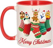 Bellatio Decorations Shoppartners Bv Kerstmis cadeau mok - Merry Christmas - diertjes in kerstsokjes - 300 ml - keramiek
