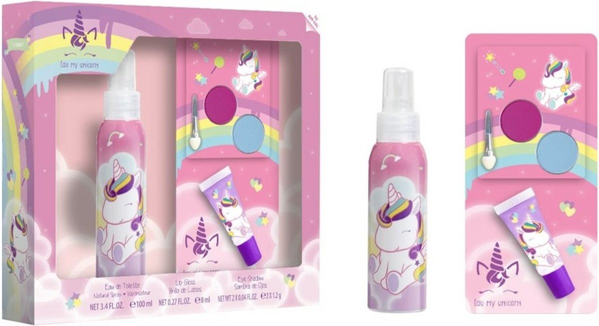 Air-Val Eau my Unicorn Geschenkset - Eau de Toilette 100 ml, Lipgloss & Oogschaduw