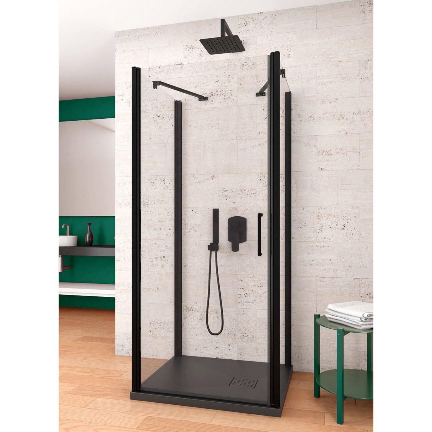 Lacus Douchecabine lacus giglio evo 1 klapdeur helder glas zwart (alle maten x2 zijwanden)