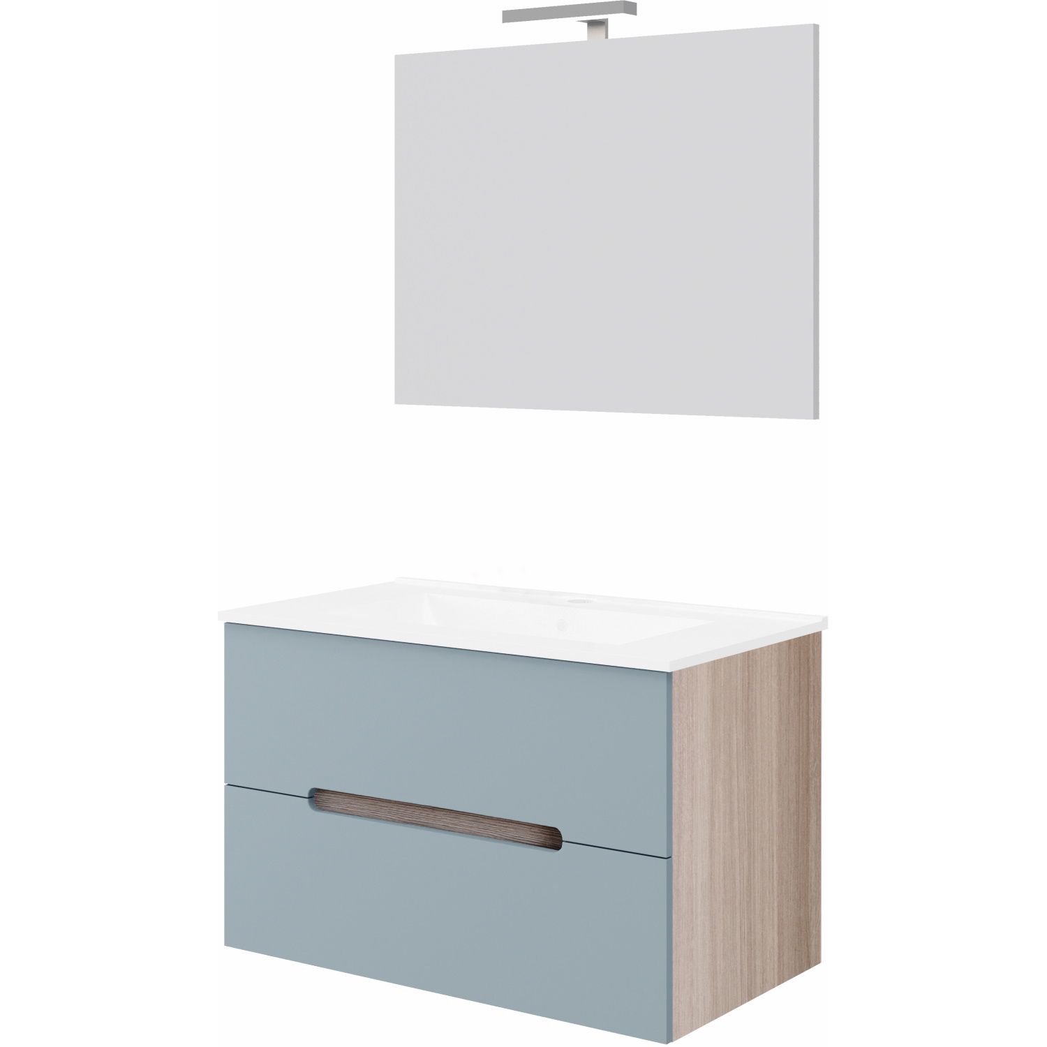 Badkamermeubelset Arco 80 cm Pastelblauw Rook Eiken met Spiegel