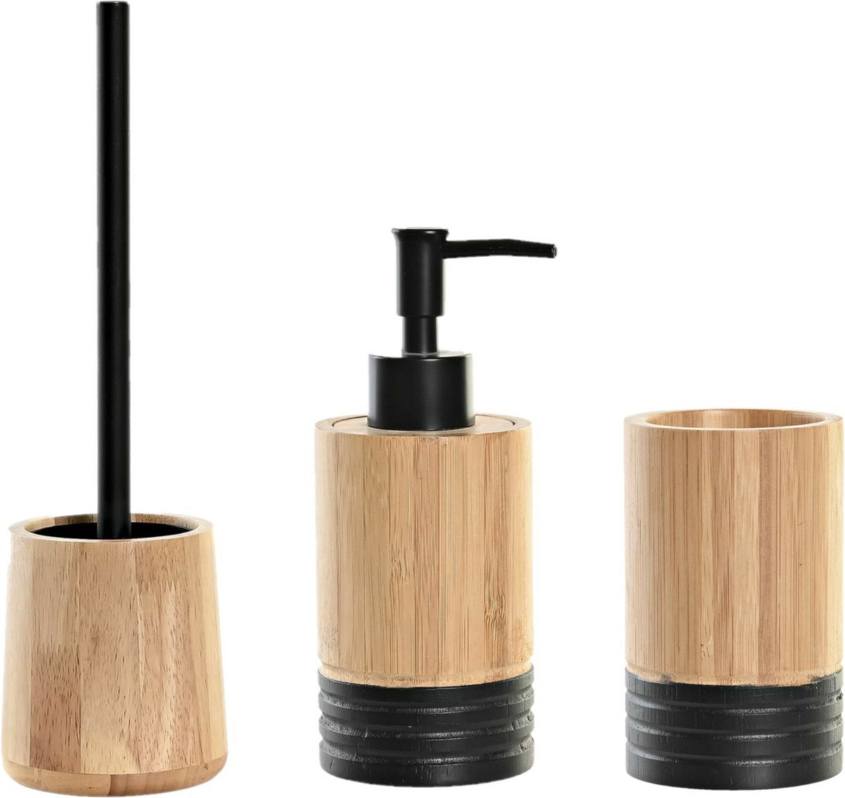 Items Toiletborstel met houder - beker/zeeppompje 300 ml - bamboe/rvs