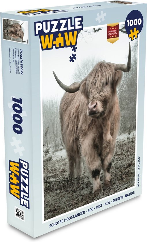 MuchoWow Puzzel Schotse Hooglander - Bos - Mist - Koe - Dieren - Natuur - Legpuzzel - Puzzel 1000 stukjes volwassenen - Sinterklaas cadeautjes - Sinterklaas voor grote kinderen