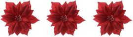 Fleur 3x stuks décoration étoiles de Noël rouges paillettes clip 24 cm