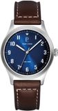 Pierre Lannier Horloge Aviateur Mannen Polshorloge Leer Bruin Staal Donkerblauw Analoog Quartz 40mm 5 ATM