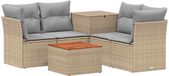 vidaXL Bankstel Beige en Lichtgrijs Poly Rattan en Staal