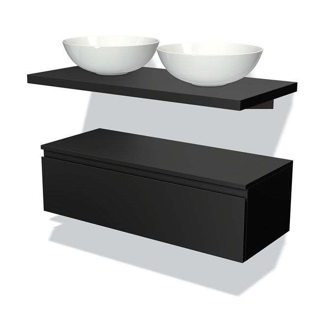 Maxaro Badkamermeubel Modulo Plato Mat Zwart 100 cm 1 Lade Greeploos