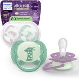 Philips Avent Ultra Soft Nighttime Glow-in-the-dark fopspeen - 6-18 maanden - 2 stuks - Groen/Fuchsia