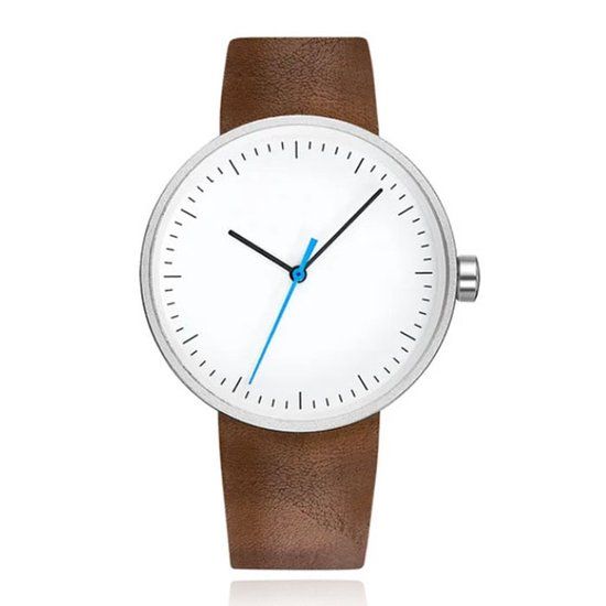 LGT JWLS Lookinggoodtoday Minimalistisch Herenhorloge met Wit Uurwerk, Bruine Echt Lederen Band en Zilveren Behuizing