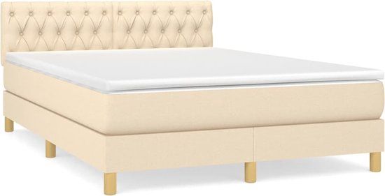vidaXL Boxspring met matras stof crèmekleurig 140x200 cm
