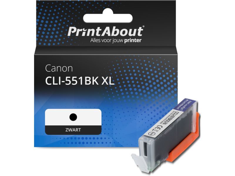 PrintAbout Inktcartridge CLI-551BK XL Zwart Hoge capaciteit geschikt voor Canon