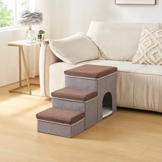 Hondentrap Vojens loopplank 76x33x43 cm donkerbruin en grijs [en.casa]