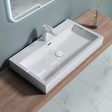 Doporro – Vasque à poser 76,5 cm – Lavabo suspendu rectangulaire blanc – Fonte minérale Solid Surface – Dimensions 76,5x42x10 cm – Trop-plein inclus - Colossum06