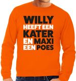 Bellatio Decorations Oranje tekst sweater / trui Willy heeft een kater en Maxi een poes t-shirt oranje heren - Koningsdag kleding XL