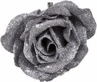 Bellatio Flowers & Plants Cosy & Trendy kersthanger - 1x - bloem - op clip - zilver - 9 cm