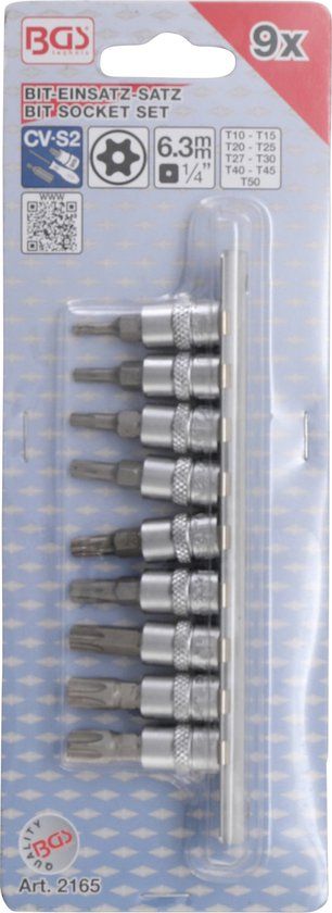 BGS 2165 - Torx Doppenset 1/4" 9-delig (T10 - T50, met boring)