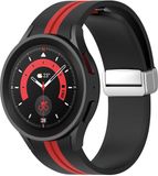 Strap-it Smartwatch bandje - magnetische siliconen horlogeband geschikt voor Samsung Galaxy Watch 7 (40 & 44mm) / Galaxy Watch 6 Classic / Galaxy Watch 6 40 & 44mm / Watch 5 Pro / Watch 5 / Watch 4 & 4 Classic / Watch FE - zwart/rood