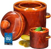 KOTARBAU® Zuurkoolpot - Keramische Fermentatiepot 1,8L met Deksel Waterrand Fermentatiepot - voor Zuurkool - Kimchi en Groenten - Steengoed - Bruin