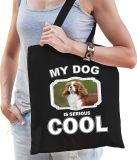 Bellatio Decorations Shoppartners Bv Dieren Spaniels tasje katoen volw + kind zwart - my dog is serious cool kado boodschappentas/ gymtas / sporttas - honden / hond