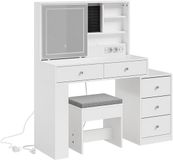 SoBuy Badmeubel met LED-spiegel - Wit - 5 laden - 1 deur - 2 planken - 120x40x127 cm | FWT114-E-W