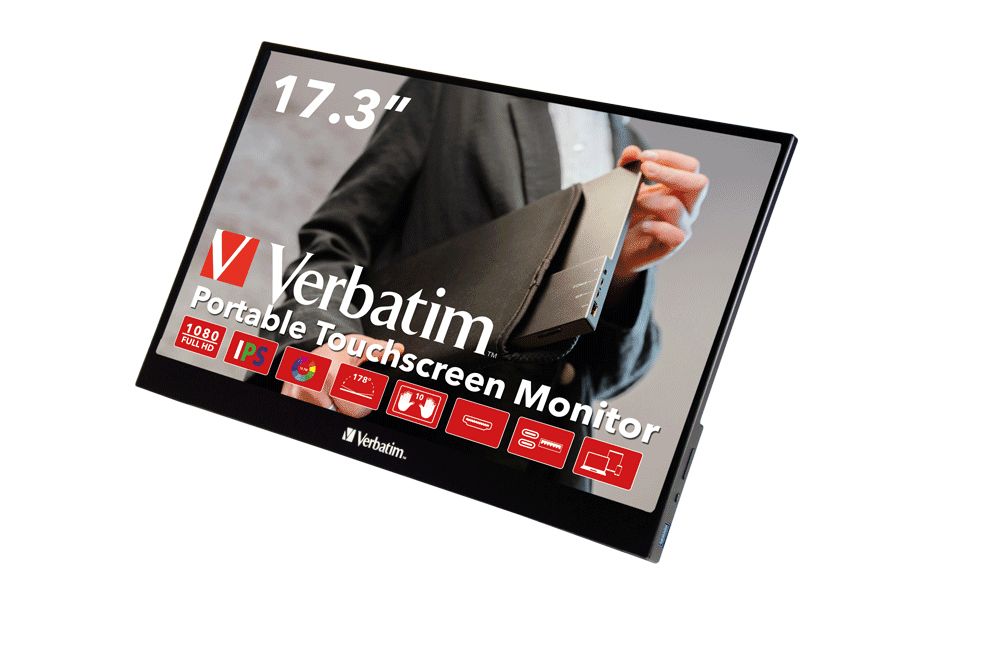 Verbatim PMT-17 - 17.3" Full HD Touchscreen Monitor - 1920x1080, IPS, HDMI, USB-C, Black