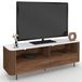 Idmarket - Marla TV Stand 140 cm Walnut Slatted Effect 2 Drawers White Marble Top Black Metal Legs